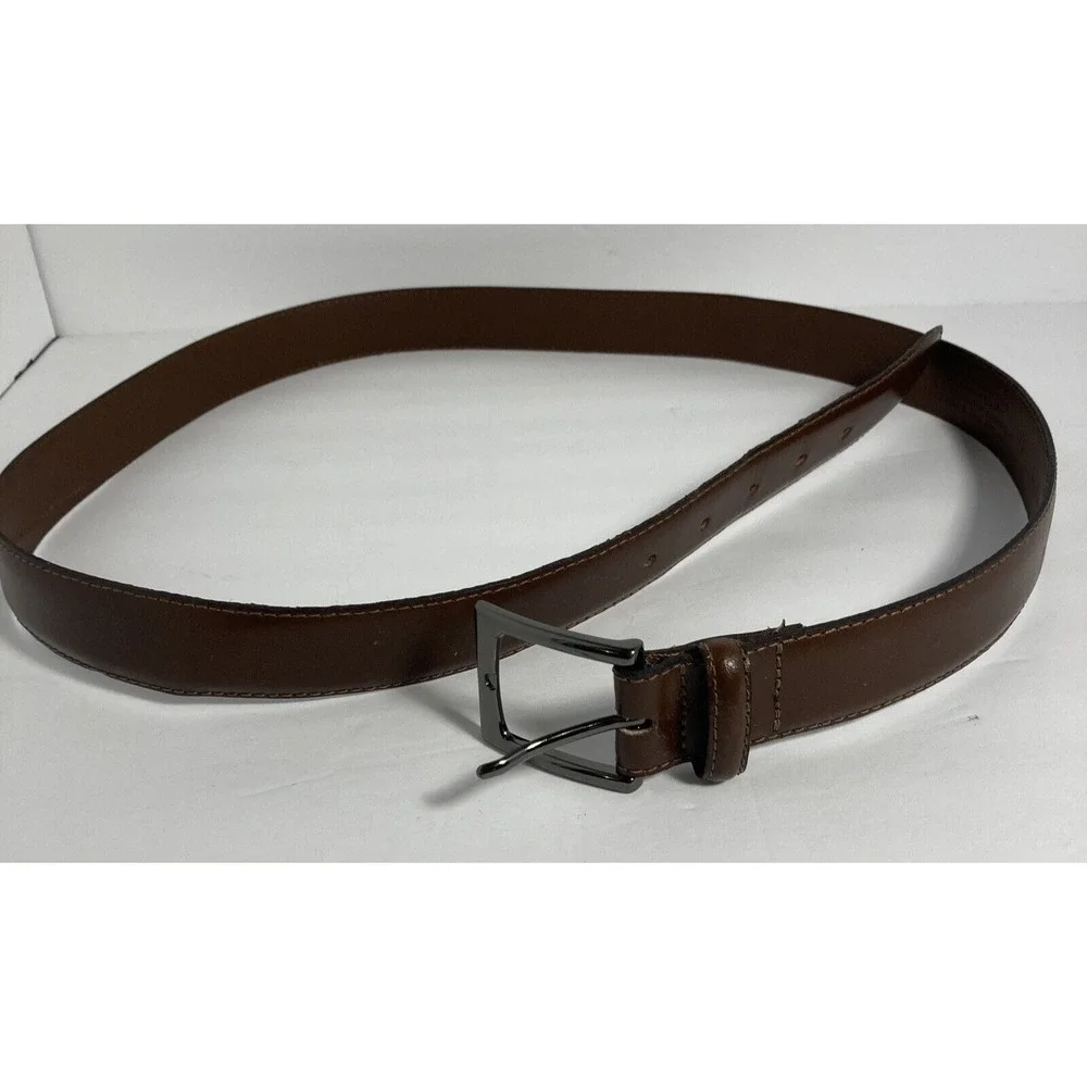 Claiborne Leather Belt Mens 42 Brown Gunmetal Buckle Handcrafted USA Classic‎